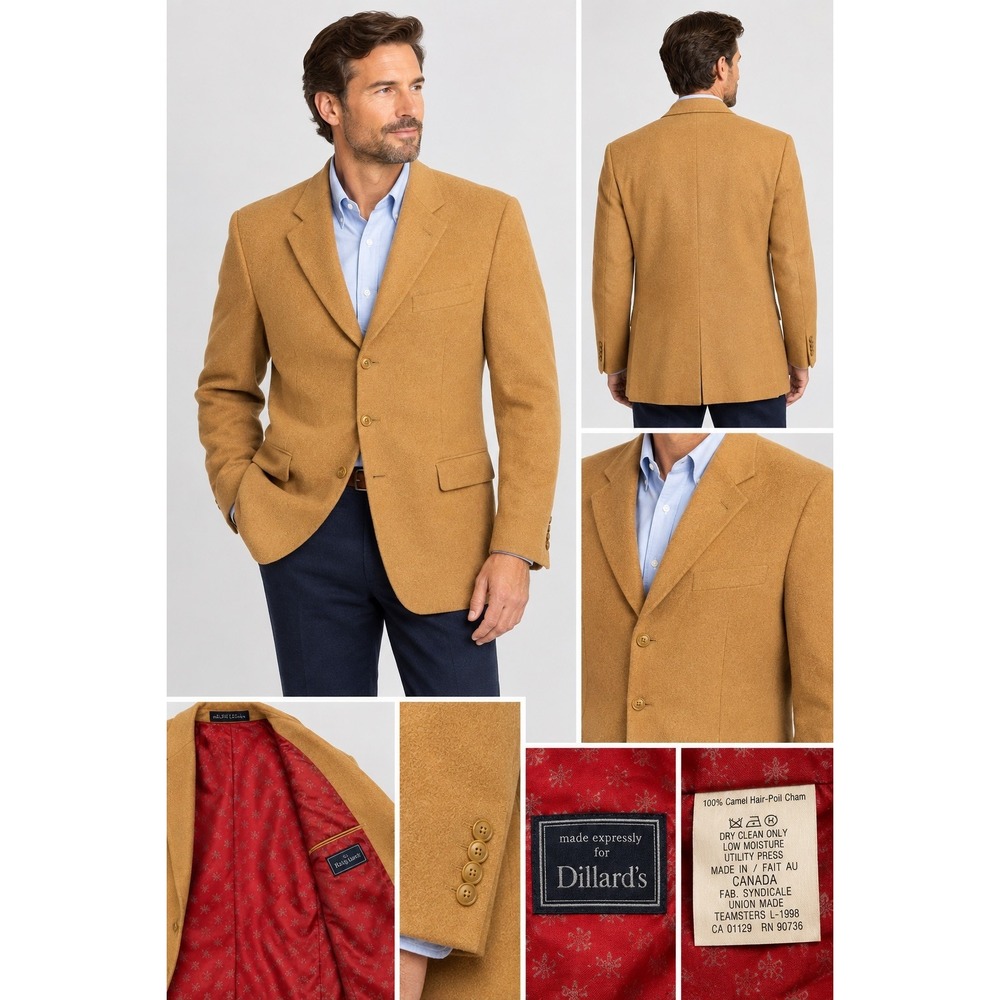 Vintage 1990's Ralph Lauren Men's 46L 100% Camel Hair Blazer Tan Made in Canada